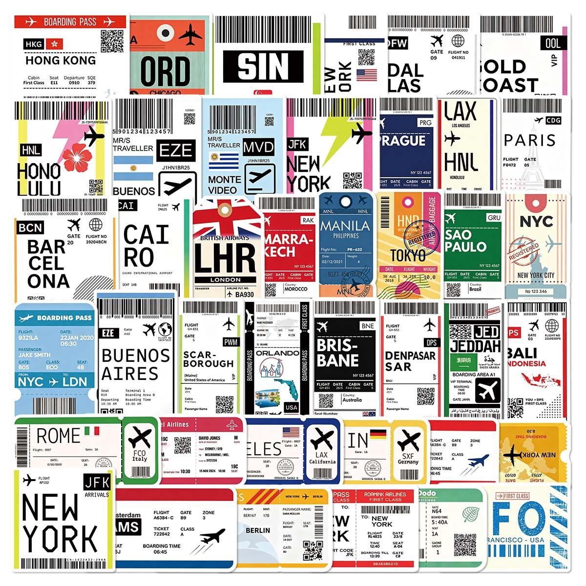 Laptop Accessories Cool - 50 Adesivos de Bilhetes Aéreos e