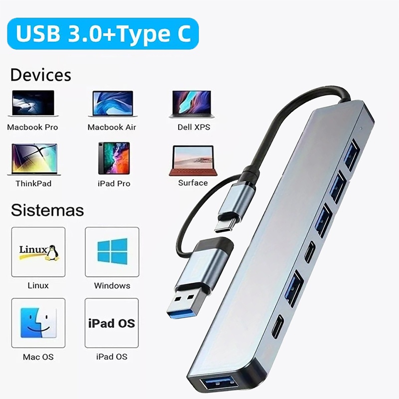 Hub USB3.0 2 em 1 com 7 Portas - Laptop Accessories Price avaliação e preço